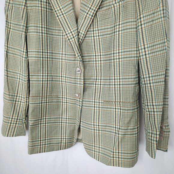 Vintage Henry Cottons Blazer Small Tan Plaid - Picture 3 of 10